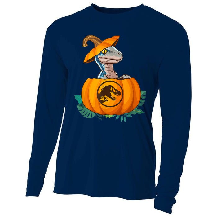 Jurassic World Halloween Dinosaur Pumpkin Logo Cooling Performance Long Sleeve Crew