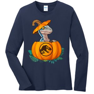 Jurassic World Halloween Dinosaur Pumpkin Logo Ladies Long Sleeve Shirt