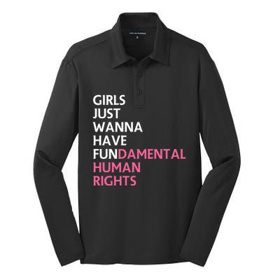 Just Wanna Have Fundamental Human Rights Feminist Silk Touch Performance Long Sleeve Polo