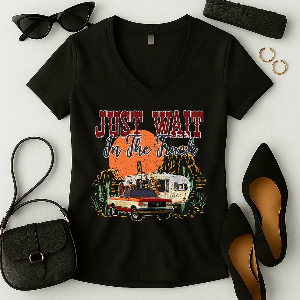 Just Wait In The Truck Country Western Roads Country Costume Women's V-Neck T-Shirt