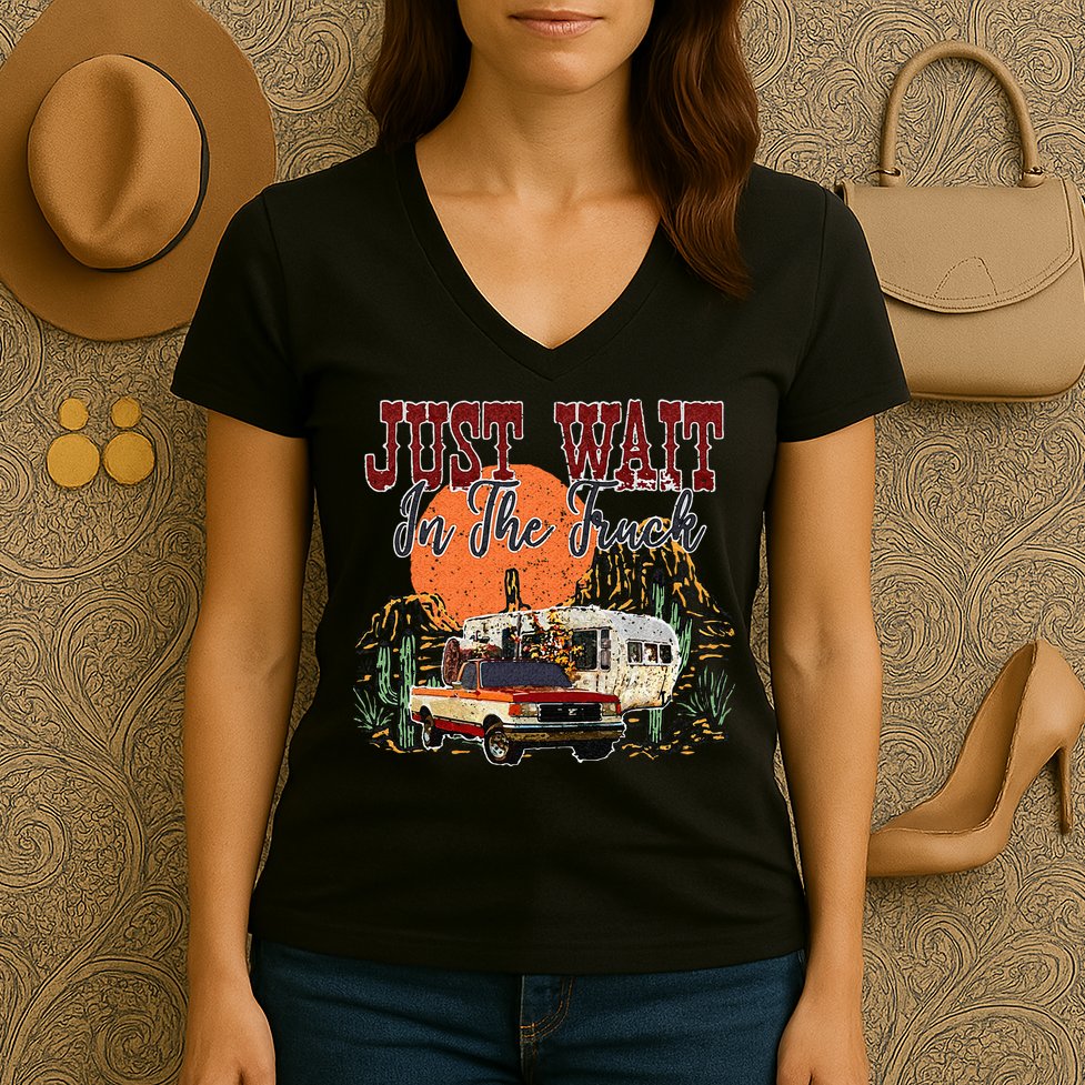 Just Wait In The Truck Country Western Roads Country Costume Women's V-Neck T-Shirt