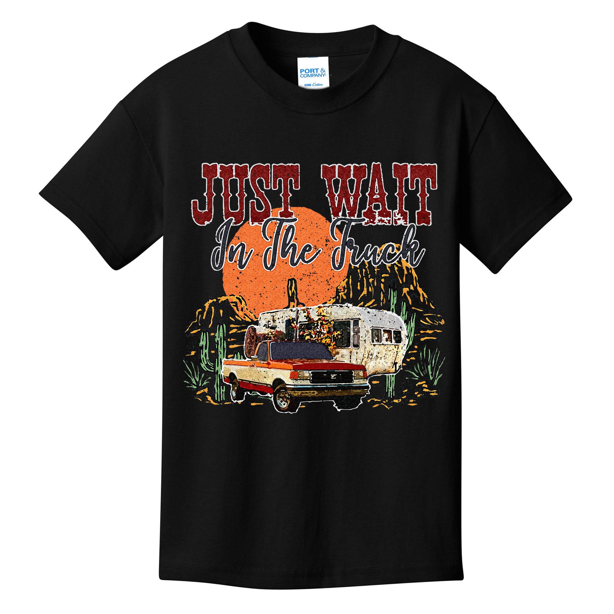 Just Wait In The Truck Country Western Roads Country Costume Kids T-Shirt