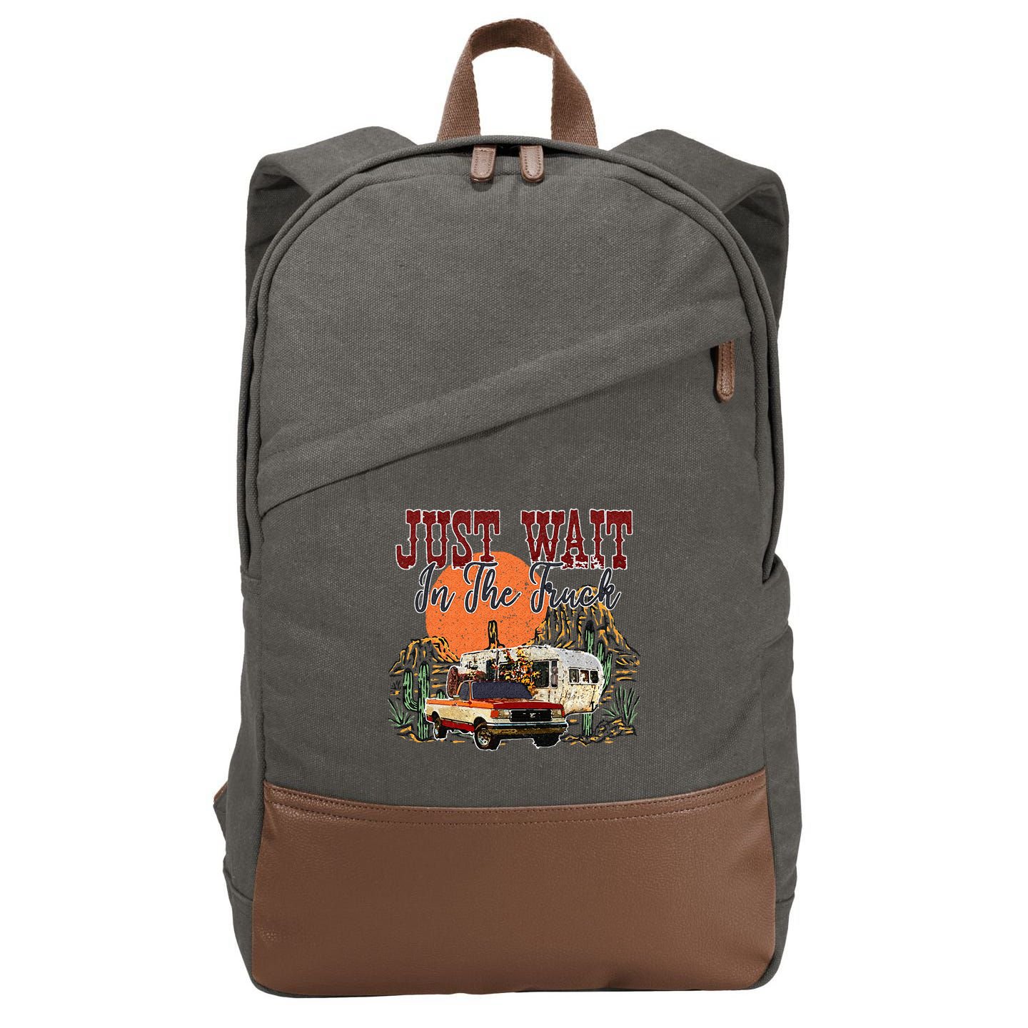 Just Wait In The Truck Country Western Roads Country Costume Cotton Canvas Backpack