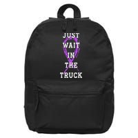 Just Wait In The Truck Purple Ribbon Cancer Awareness Day 16 in Basic Backpack