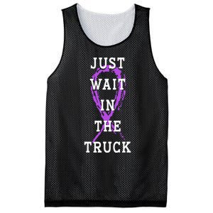 Just Wait In The Truck Purple Ribbon Cancer Awareness Day Mesh Reversible Basketball Jersey Tank