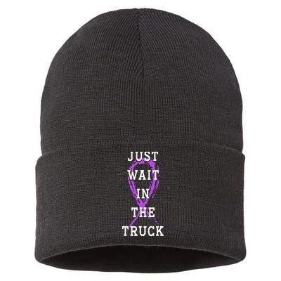 Just Wait In The Truck Purple Ribbon Cancer Awareness Day Sustainable Knit Beanie