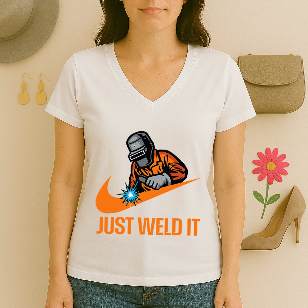 Just Weld It Welder Lover Welder Tradesperson Job Lover Women's V-Neck T-Shirt