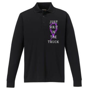 Just Wait In The Truck Domestic Violence Purple Ribbon Performance Long Sleeve Polo