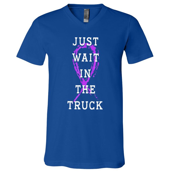 Just Wait In The Truck Domestic Violence Purple Ribbon V-Neck T-Shirt