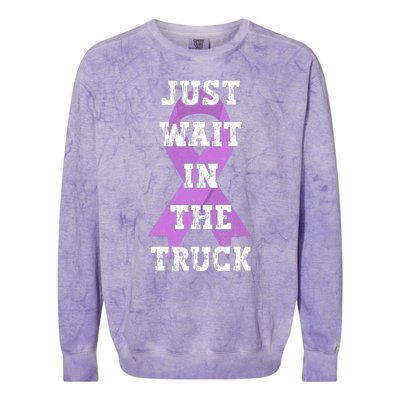 Just Wait In The Truck Domestic Violence Awareness Ribbon Colorblast Crewneck Sweatshirt