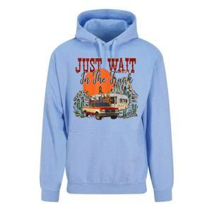 Just Wait In The Truck Desert Drifter Sunset Retro Cactus Unisex Surf Hoodie