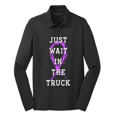 Just Wait In The Truck Purple Ribbon Cancer Awareness Day Silk Touch Performance Long Sleeve Polo