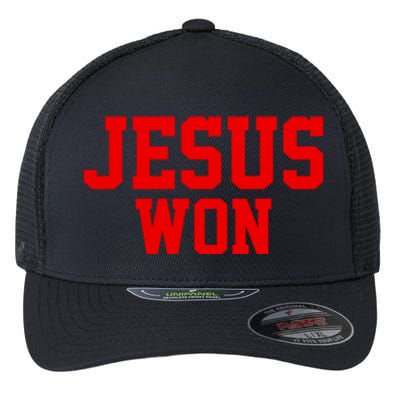 Jesus Won Front And Back Flexfit Unipanel Trucker Cap