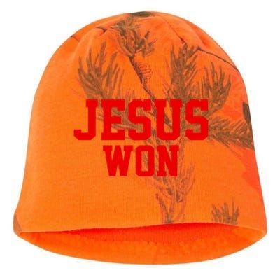 Jesus Won Front And Back Kati - Camo Knit Beanie