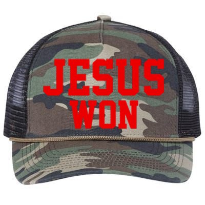 Jesus Won Front And Back Retro Rope Trucker Hat Cap