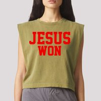 Jesus Won Front And Back Garment-Dyed Women's Muscle Tee