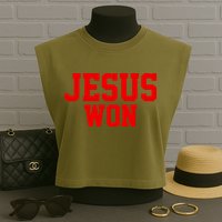 Jesus Won Front And Back Garment-Dyed Women's Muscle Tee