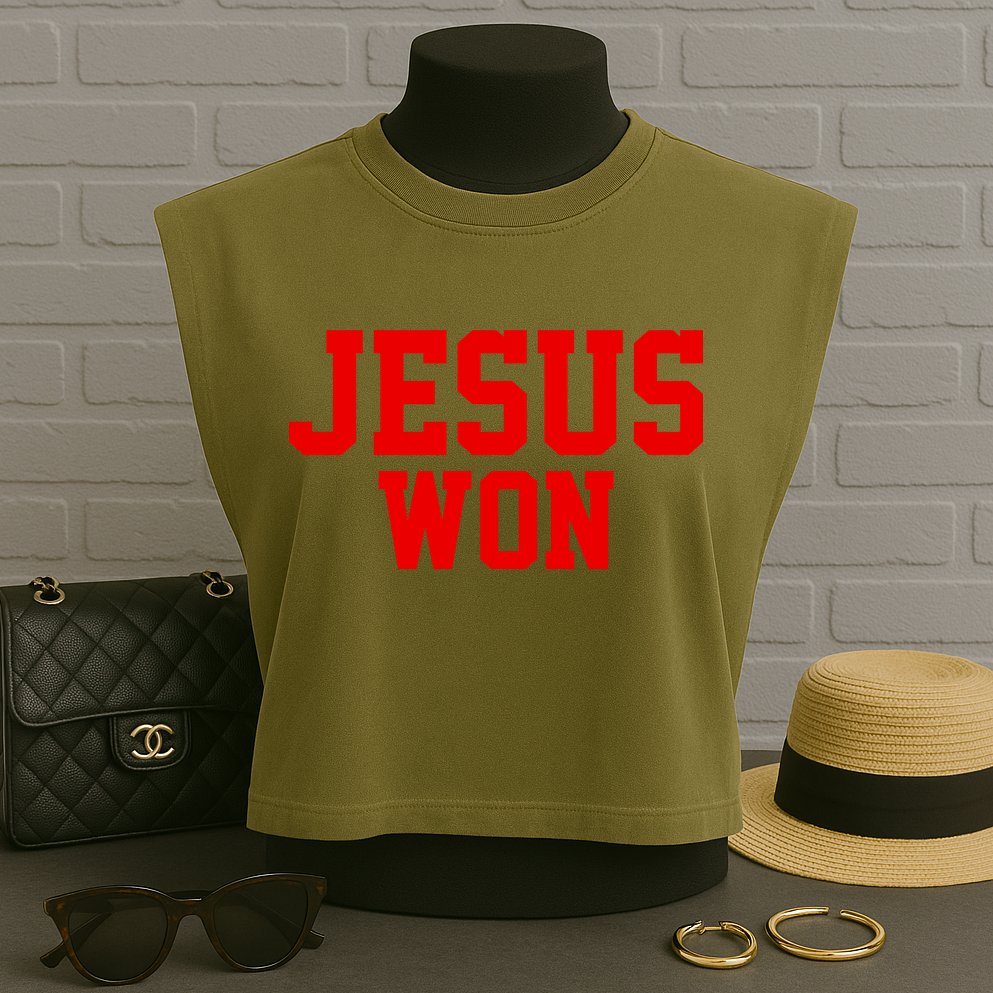 Jesus Won Front And Back Garment-Dyed Women's Muscle Tee