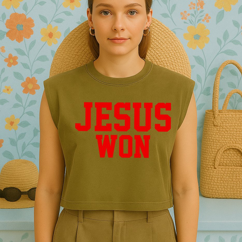 Jesus Won Front And Back Garment-Dyed Women's Muscle Tee
