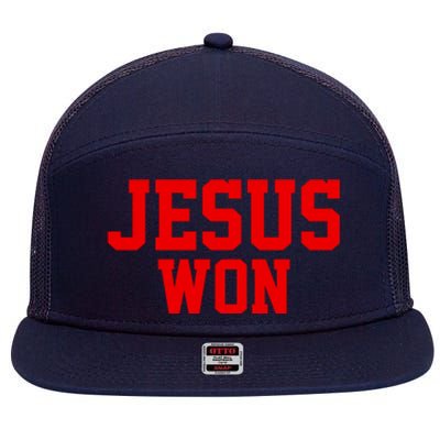 Jesus Won Front And Back 7 Panel Mesh Trucker Snapback Hat