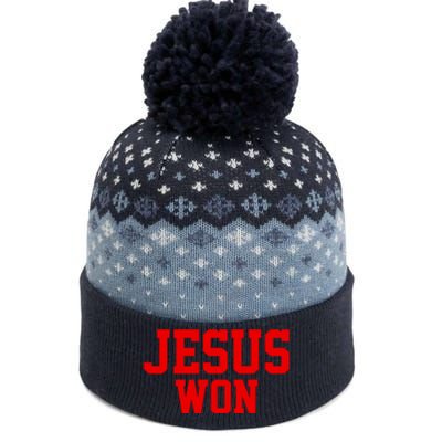 Jesus Won Front And Back The Baniff Cuffed Pom Beanie