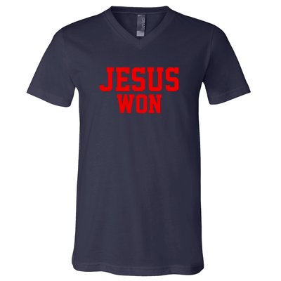 Jesus Won Front And Back V-Neck T-Shirt