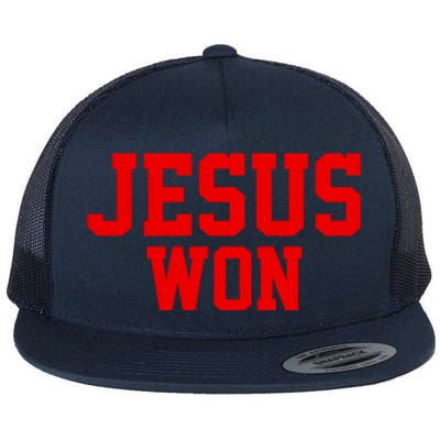 Jesus Won Front And Back Flat Bill Trucker Hat