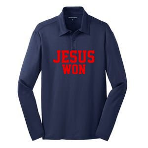 Jesus Won Front And Back Silk Touch Performance Long Sleeve Polo