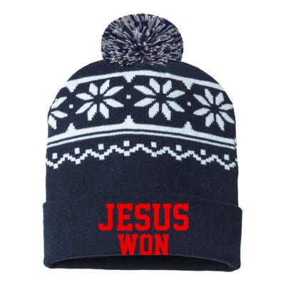 Jesus Won Front And Back USA-Made Snowflake Beanie