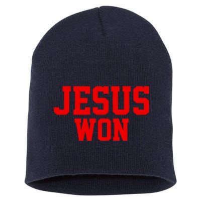 Jesus Won Front And Back Short Acrylic Beanie