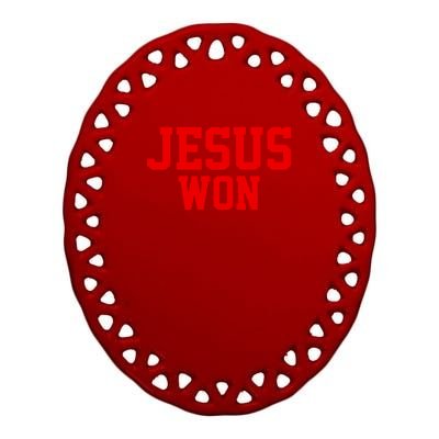 Jesus Won Front And Back Ceramic Oval Ornament