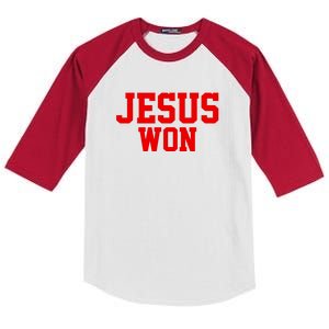 Jesus Won Front And Back Kids Colorblock Raglan Jersey