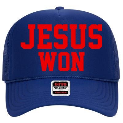 Jesus Won Front And Back High Crown Mesh Back Trucker Hat