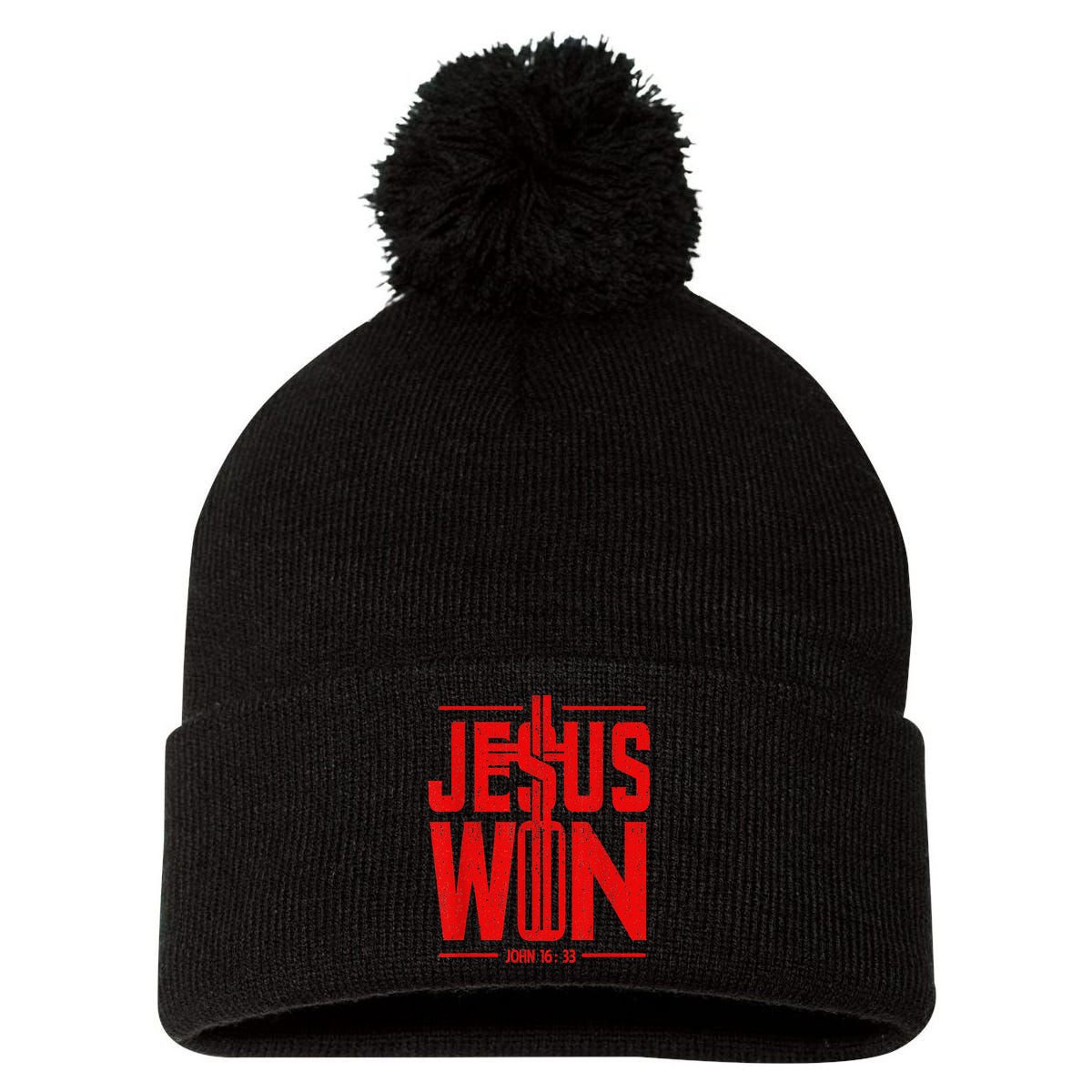 Jesus Won Just Here To Give God Glory John 16 33 Religious Pom Pom 12in Knit Beanie