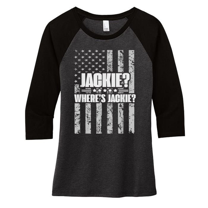 Jackie? Where's Jackie? Women's Tri-Blend 3/4-Sleeve Raglan Shirt