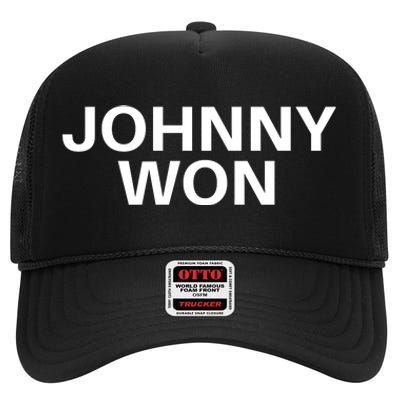 Johnny Won Justice For Johnny Depp High Crown Mesh Back Trucker Hat