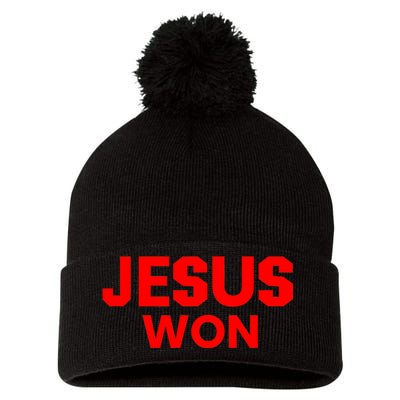 Jesus Won Pom Pom 12in Knit Beanie