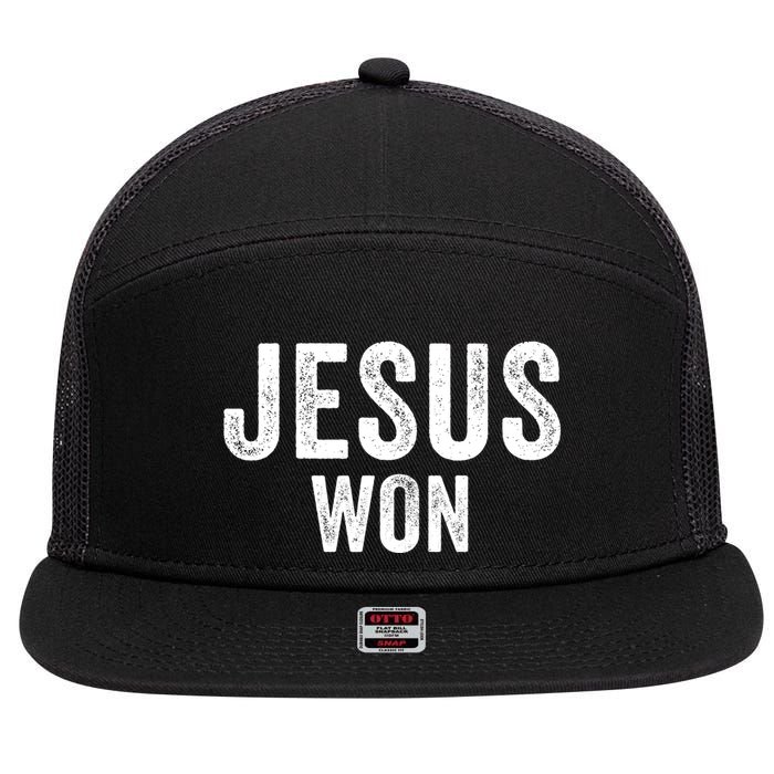 Jesus Won 7 Panel Mesh Trucker Snapback Hat