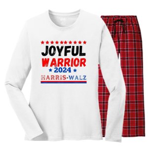 Joyful Warrior Kamala Harris Tim Walz 2024 Women's Long Sleeve Flannel Pajama Set 