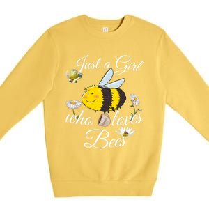 Just Who Loves Bees Cute Floral Honey Bee And Coffee Lover Cool Gift Premium Crewneck Sweatshirt