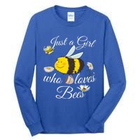 Just Who Loves Bees Cute Floral Honey Bee And Coffee Lover Cool Gift Tall Long Sleeve T-Shirt