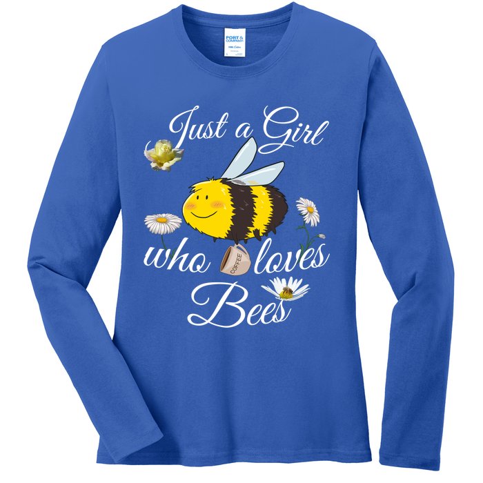 Just Who Loves Bees Cute Floral Honey Bee And Coffee Lover Cool Gift Ladies Long Sleeve Shirt