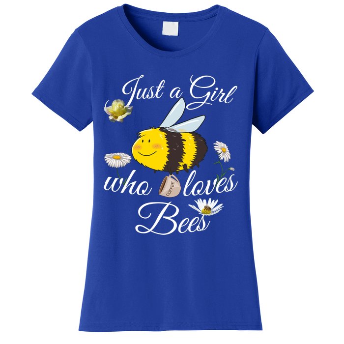 Just Who Loves Bees Cute Floral Honey Bee And Coffee Lover Cool Gift Women's T-Shirt