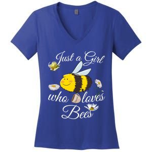 Just Who Loves Bees Cute Floral Honey Bee And Coffee Lover Cool Gift Women's V-Neck T-Shirt