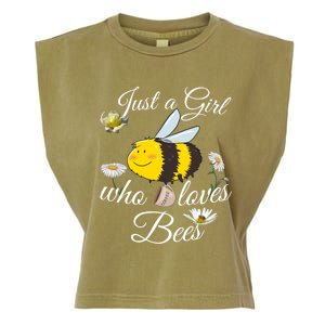 Just Who Loves Bees Cute Floral Honey Bee And Coffee Lover Cool Gift Garment-Dyed Women's Muscle Tee