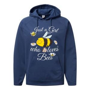 Just Who Loves Bees Cute Floral Honey Bee And Coffee Lover Cool Gift Performance Fleece Hoodie