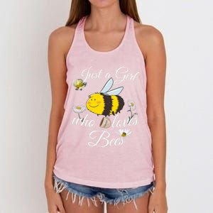 Just Who Loves Bees Cute Floral Honey Bee And Coffee Lover Cool Gift Women's Knotted Racerback Tank