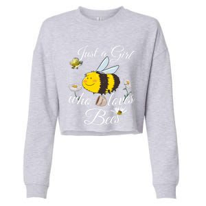 Just Who Loves Bees Cute Floral Honey Bee And Coffee Lover Cool Gift Cropped Pullover Crew