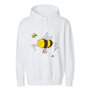 Just Who Loves Bees Cute Floral Honey Bee And Coffee Lover Cool Gift Garment-Dyed Fleece Hoodie