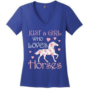 Just Who Loves Horses For Daughter Teen Christmas Gift Women's V-Neck T-Shirt